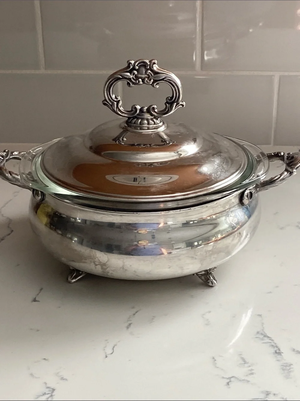 Vintage English Silver Mfg Corp Silverplate Casserole Glass Insert